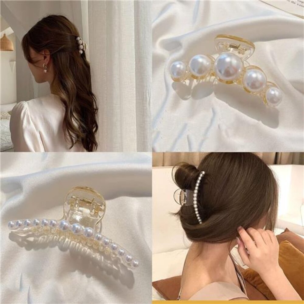 Pearl & Resin Claw Clips (4-Pack) | Strong Hold Non-Slip Hair Accessories